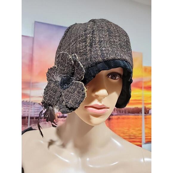 Fabhatrix Brown Black With Flower & Feathers Hat One Size  #7 main image 3